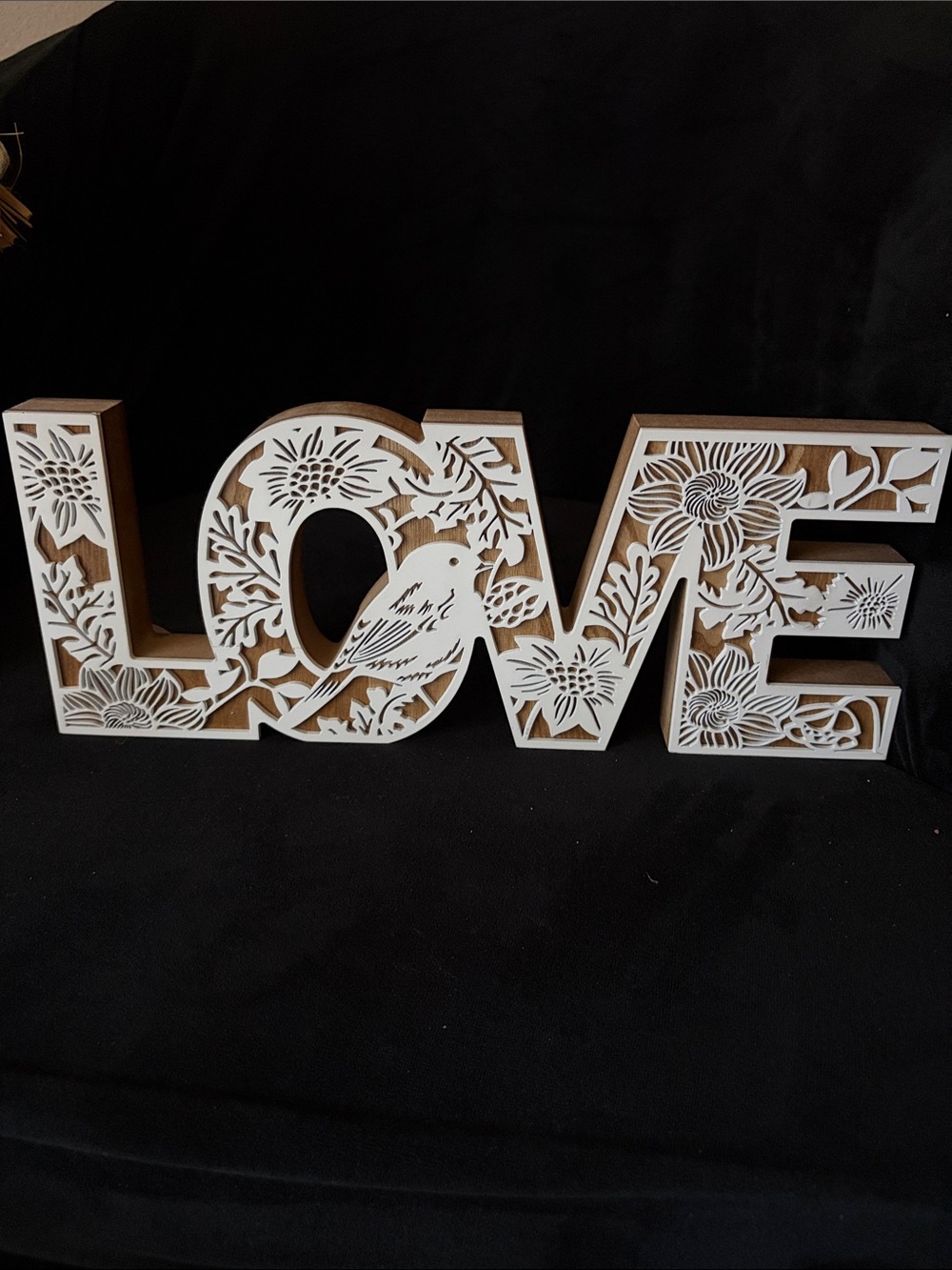 LOVE Floral Cutout Wall Decor - White and Natural Wood
